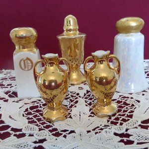 Vintage Gold Salt/Pepper Shakers & Miniature Vases